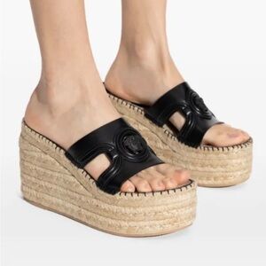 Versace Medusa Leather Espadrille Wedge Mules size 36